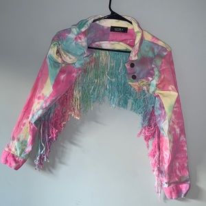 Denim jacket, rainbow